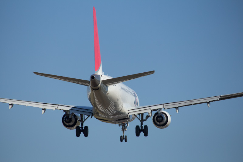 宮崎空港に着陸するJAL機