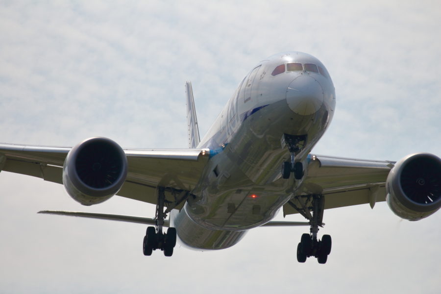 B787飛行機が宮崎空港に着陸する画像