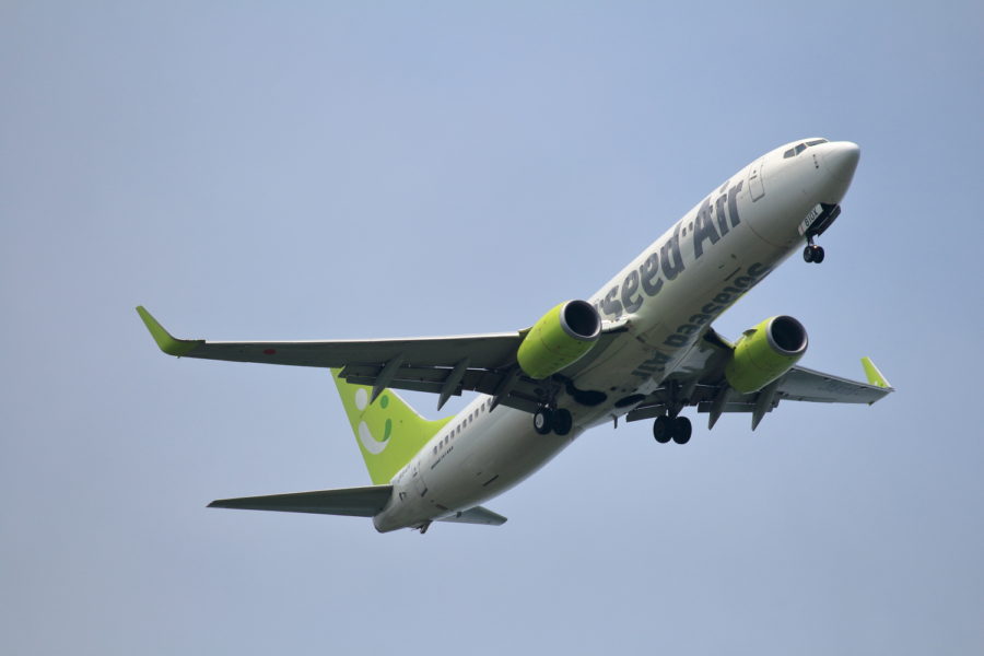 宮崎空港にアプローチ中のソラシドエアー機