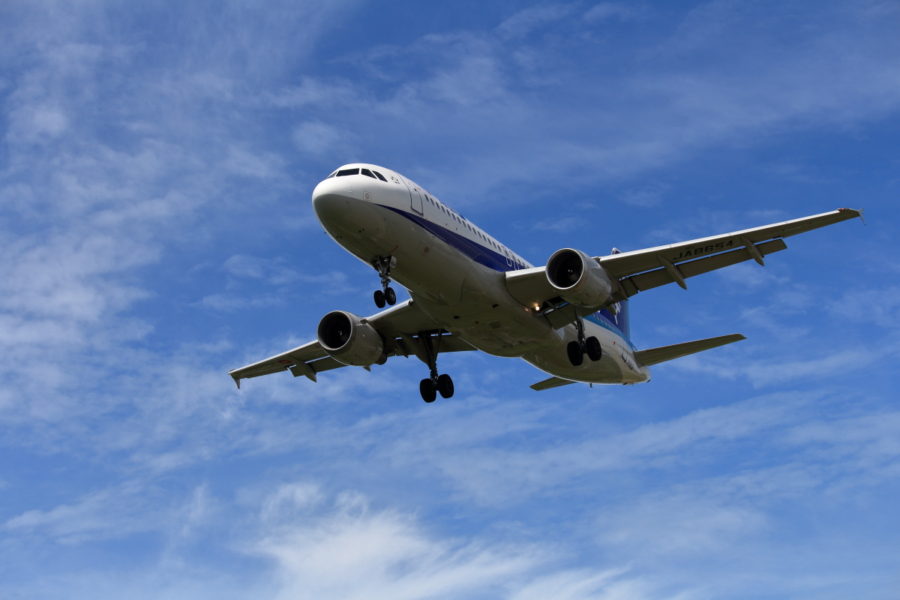 宮崎空港に着陸するANAエアバス機