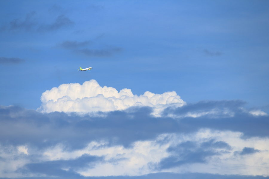 宮崎空港を東に向かっていくANA飛行機