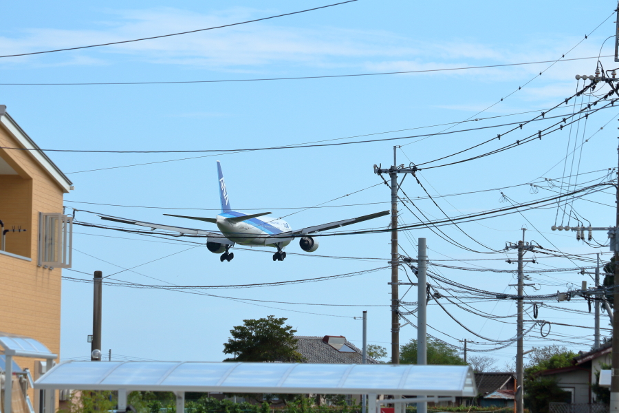 トリプルセブン飛行機が宮崎空港に着陸する