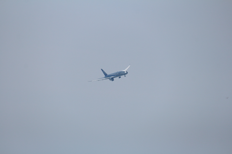 宮医大上空のB787飛行機