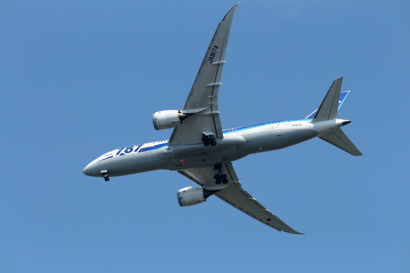 宮崎空港に向けて着陸態勢をとるB787飛行機