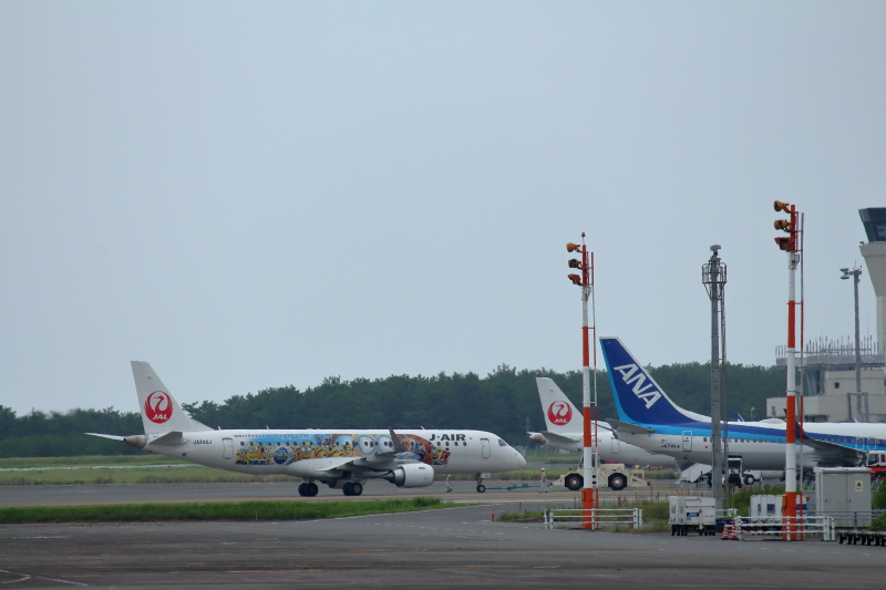 宮崎空港にJAL特別塗装機のミニオンが来ていた。