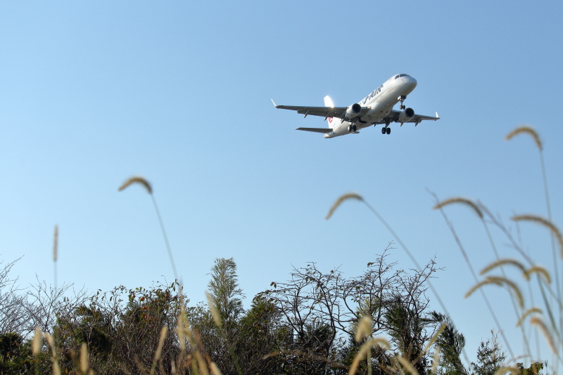 宮崎空港に着陸アプローチ