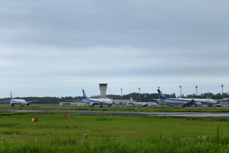 宮崎空港に集結した3機のB777型の大型飛行機