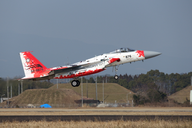 新田原基地所属の第305飛行隊のF-15戦闘機にパイントされた部隊創設40周年記念ロゴ