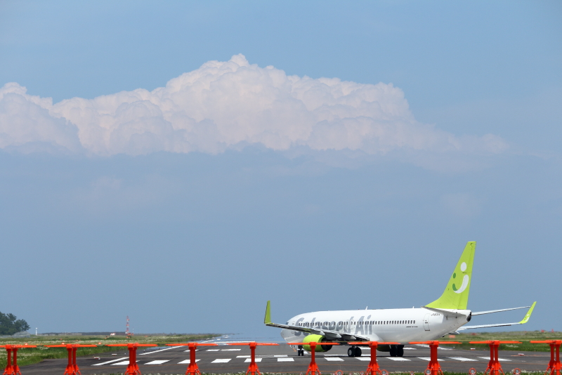 真白な雲が湧いてきてさわやかな背景となった宮崎空港