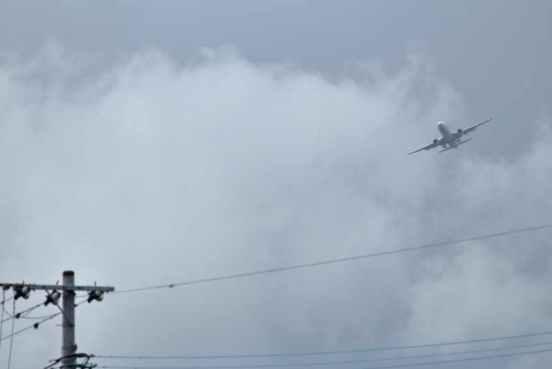 宮崎空港に西からアプローチするANAの飛行機