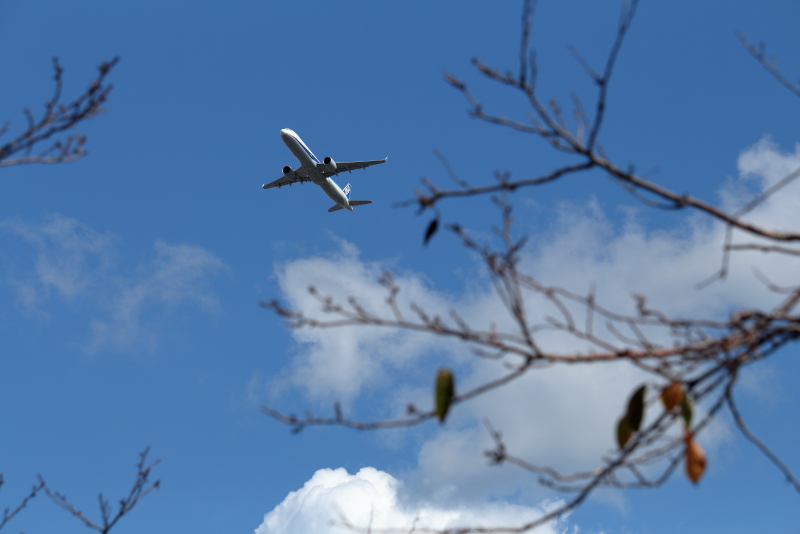 宮崎空港を西に離陸した東京行き飛行機