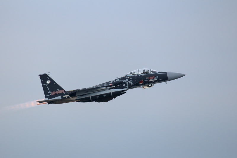 新田原基地にやって来た小松基地のアグレッサー軍団。記憶にない柄をしている。